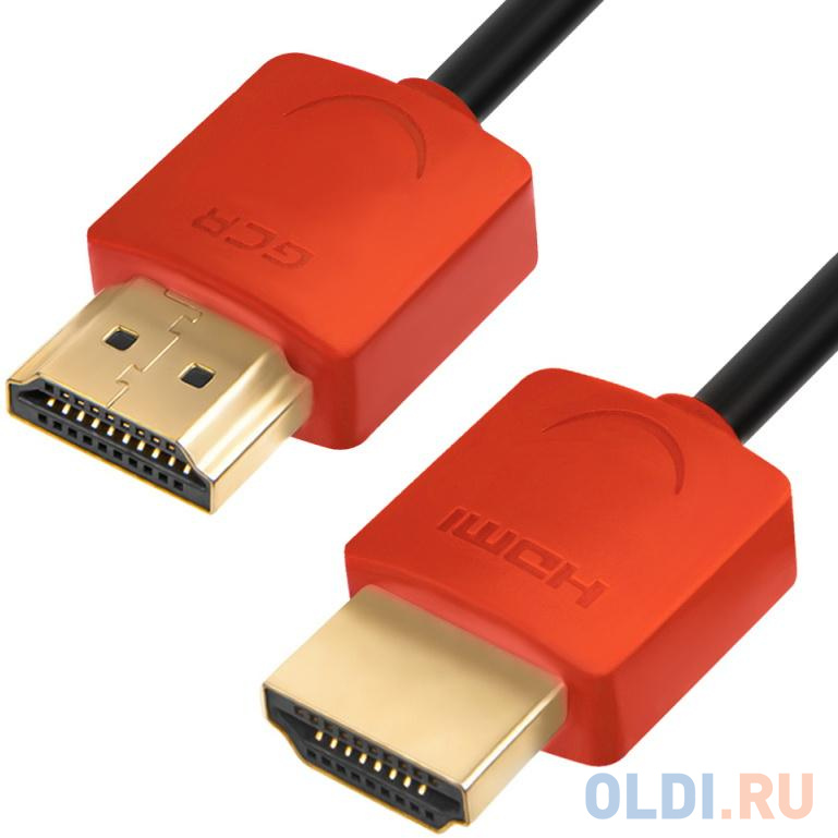 Greenconnect Кабель SLIM 1.0m HDMI 2.0, красные коннекторы Slim, OD3.8mm, HDR 4:2:2, Ultra HD, 4K 60 fps 60Hz, 3D, AUDIO, 18.0 Гбит/с, 32/32 AWG, GCR-51213 - фото 1