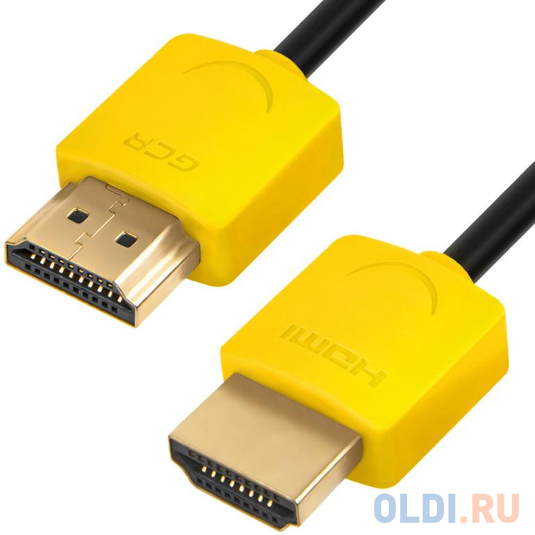 Greenconnect Кабель SLIM 1.0m HDMI 2.0, желтые коннекторы Slim, OD3.8mm, HDR 4:2:2, Ultra HD, 4K 60 fps 60Hz, 3D, AUDIO, 18.0 Гбит/с, 32/32 AWG, GCR-5 