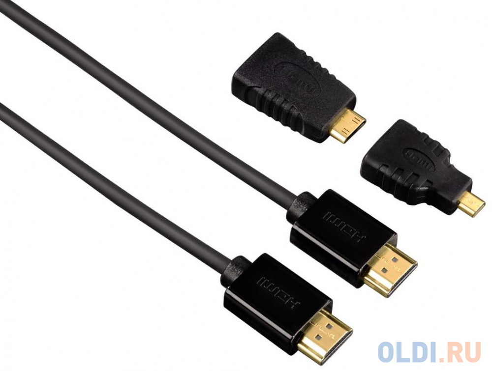 Кабель HDMI 1.5м HAMA черный H-54561 + 2 переходника HDMI D(micro)/C (mini) - фото 1