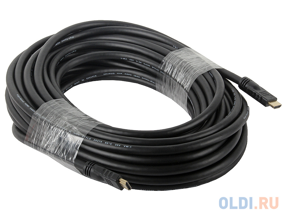 Кабель HDMI Gembird/Cablexpert, 20м, v1.4, 19M/19M, черный, позол.разъемы, экран, пакет  CC-HDMI4-20M кабель hdmi gembird cablexpert 1м v1 4 19m 19m плоский кабель позол разъ cc hdmi4f 1m