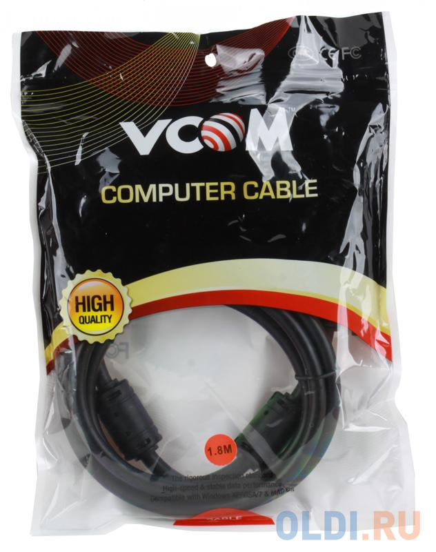 Кабель VCOM DVI-DVI Dual Link (25M-25M), 1.8m, 2 фильтра, позолоченные контакты  VDV6300-1.8M фото