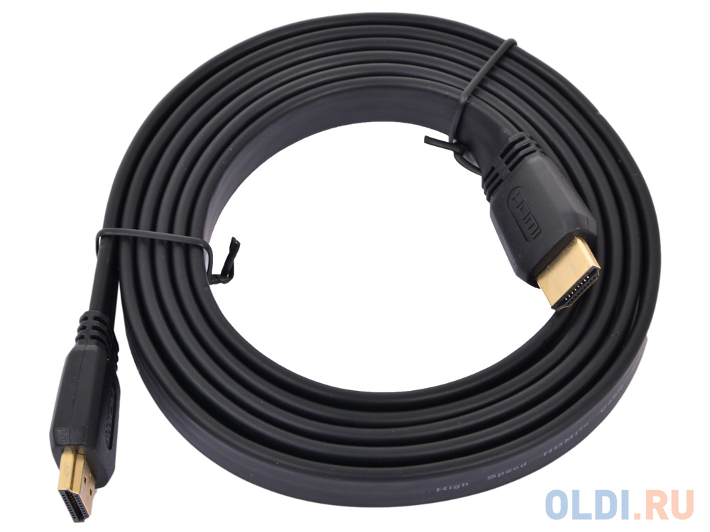 Кабель HDMI Gembird/Cablexpert, 1.8м, v1.4, 19M/19M, плоский кабель, черный, позол.разъе CC-HDMI4F-6
