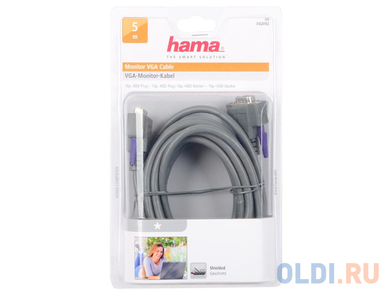

Кабель VGA 5.0м Hama двойное экранирование серый H-42092