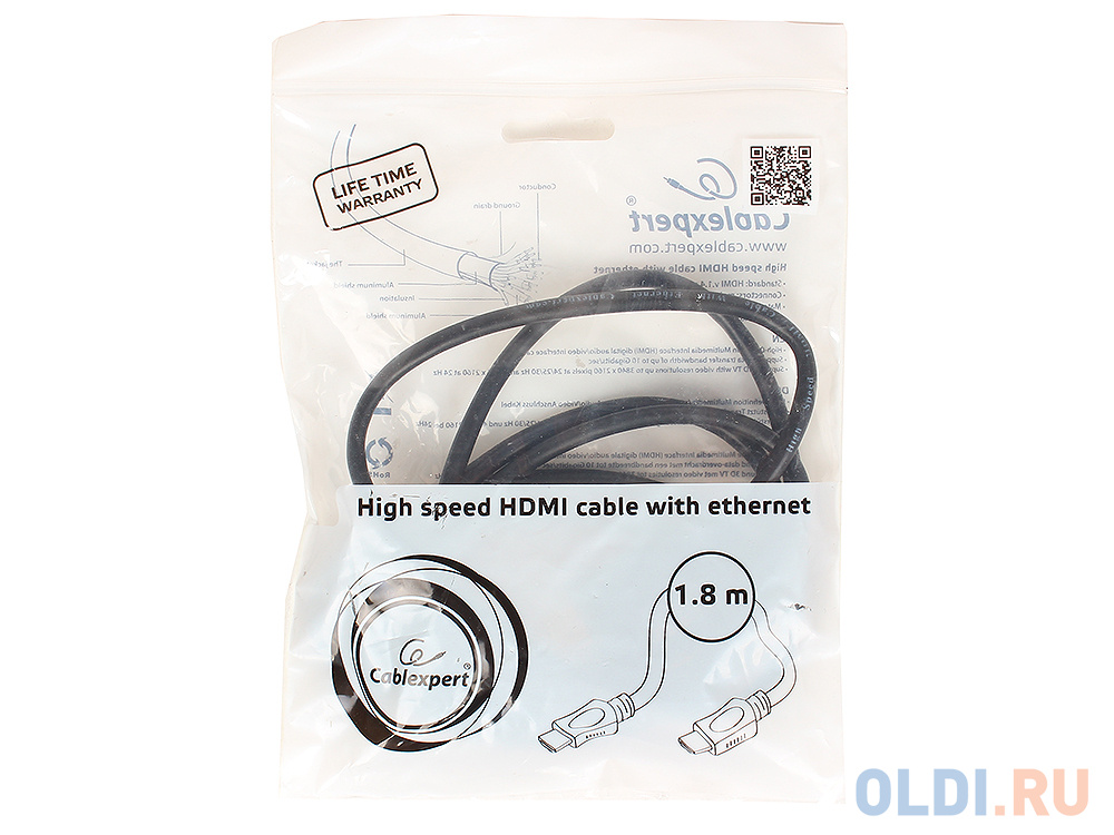 Кабель HDMI Gembird/Cablexpert, 1.8м, v1.4, 19M/19M, серия Light, черный, позол.разъемы, фото