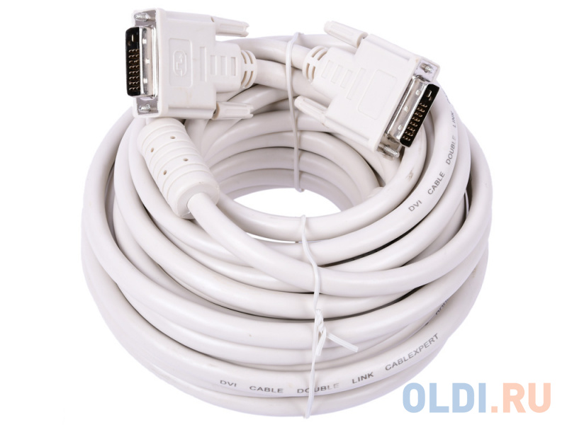 Кабель DVI-DVI 10м Dual Link Gembird экранированный ферритовые кольца белый CC-DVI2-10M