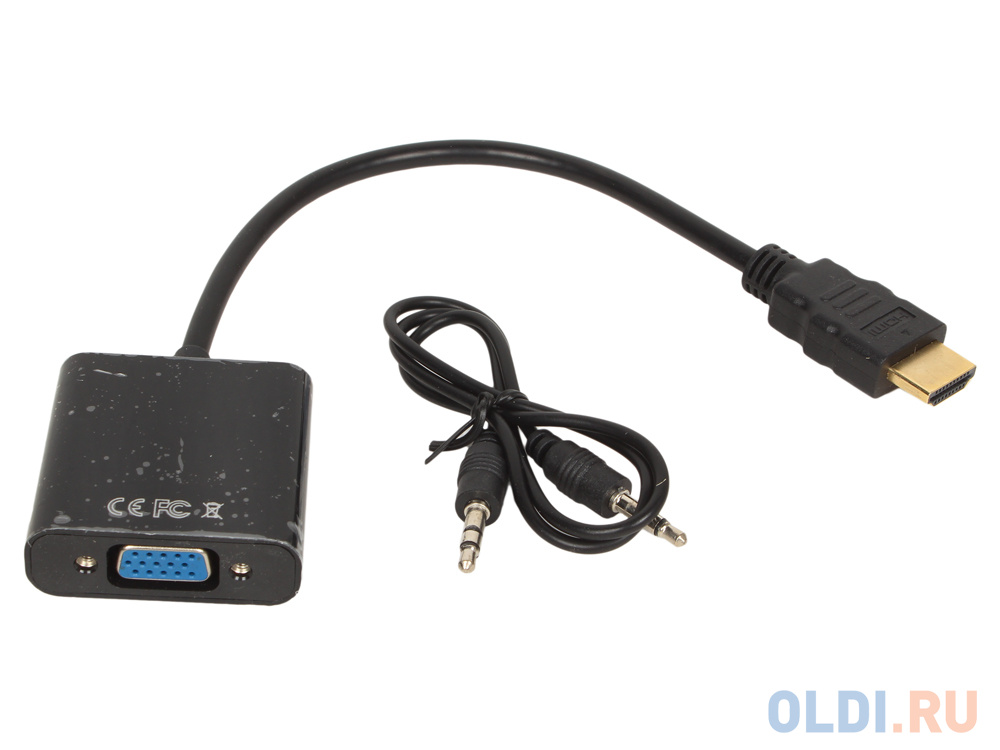 Кабель-адаптер HDMI M--VGA 15F+Audio ORIENT C100, для подкл.монитора .