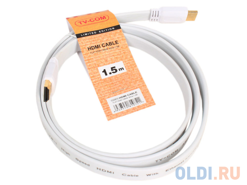 

Кабель цифровой HDMI-HDMI 1.4V; 1,5m, плоский, белый, TV-COM <CG200FW-1.5M