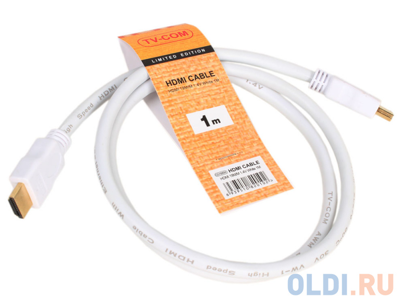 

Кабель цифровой HDMI19M to HDMI19M, V1.4+3D, 1m, белый, TV-COM <CG150SW-1M