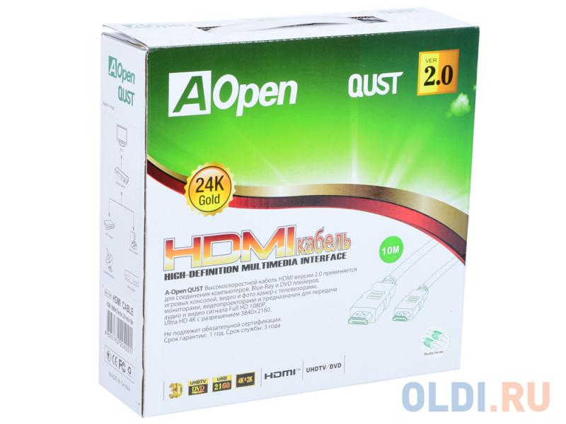 Кабель HDMI 10м AOpen ACG711DW-10M круглый белый фото
