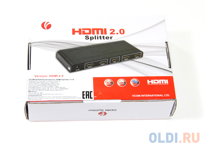 Разветвитель HDMI Spliitter 1=4 2.0v, 4K/60Hz, VCOM <DD424 - фото 4