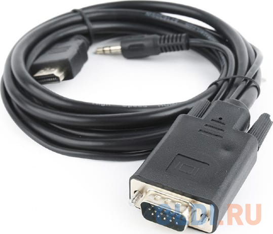 Кабель HDMI-VGA Cablexpert, 19M/15M + 3.5Jack, 1.8м, черный, позол.разъемы, пакет Вид№2