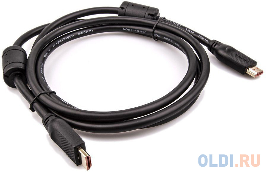Кабель HDMI 1.8м AOpen ACG517D-1.8M круглый черный кабель hdmi 7 5м aopen acg711dw 7 5m круглый белый