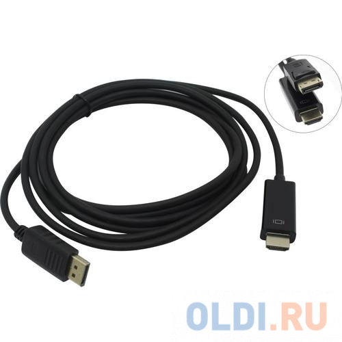 Кабель DisplayPort HDMI 3м Exegate EX-CC-DP-HDMI-3.0 круглый черный EX284917RUS кабель displayport hdmi exegate ex cc dp hdmi 5 0 20m 19m 5м экран