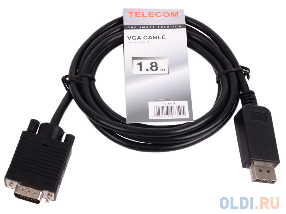 Кабель-переходник DisplayPort -- VGA_M/M 1,8м Telecom <TA669-1.8M кабель переходник dvi 24 5 vga m m 1 8м telecom ta680f 1 8m
