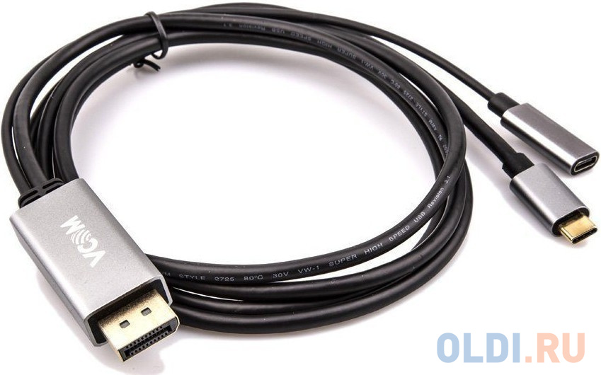 Кабель DisplayPort 1.8м VCOM Telecom CU422MCPD-1.8M круглый черный удлинитель hdmi 2м vcom telecom tcg235mf 2m круглый