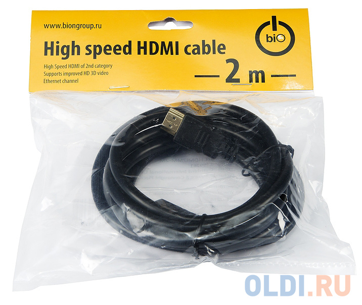 Кабель HDMI 2м Bion BN-HDMI2MM-2M круглый черный кабель hdmi 1м bion bn hdmi2mm 1m круглый