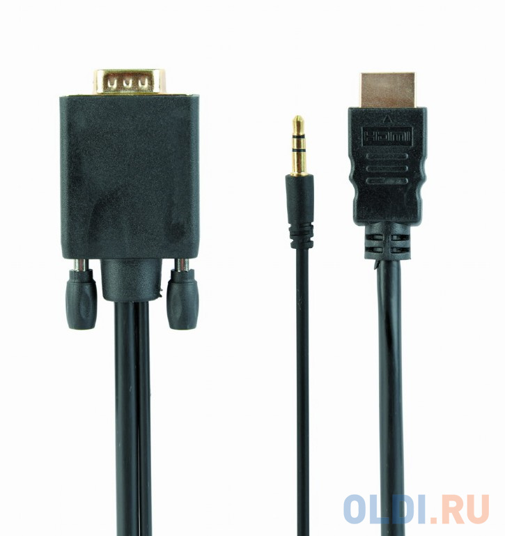 

Cablexpert Кабель HDMI-VGA 19M/15M + 3.5Jack, 5м, черный, позол.разъемы, пакет (A-HDMI-VGA-03-5M)