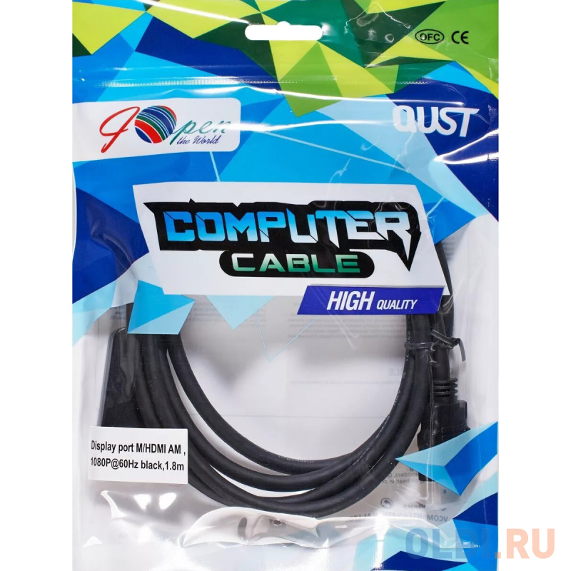 Кабель HDMI DisplayPort 1.8м AOpen ACG494-1.8M круглый черный фото