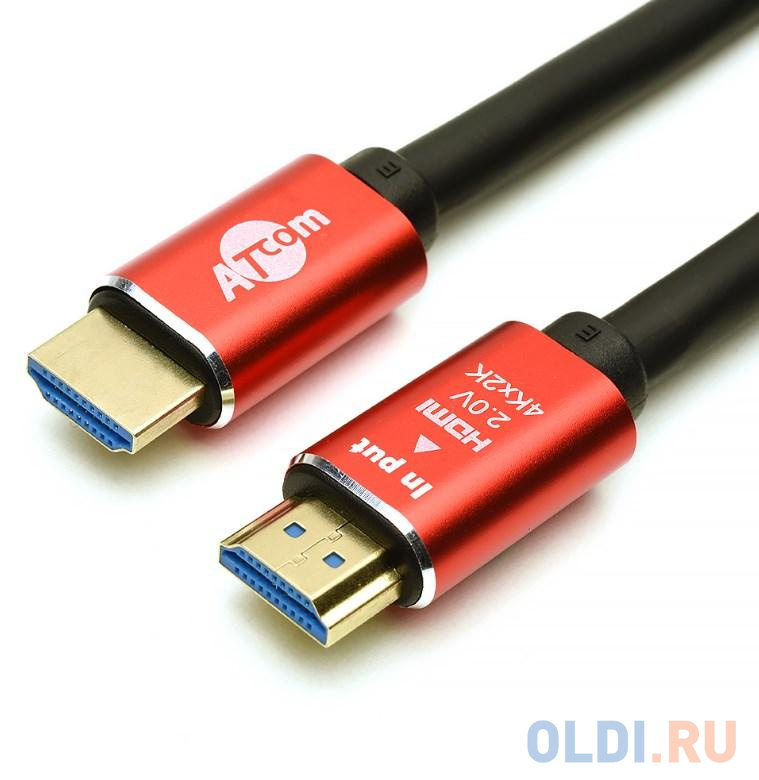 Кабель HDMI 2м Atcom VER 2.0 круглый черный/красный фото