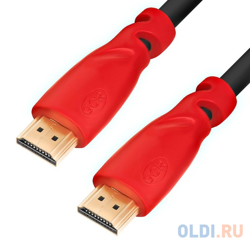 GCR Кабель 0.5m HDMI версия 1.4, черный, красные коннекторы, OD7.3mm, 30/30 AWG, позолоченные контакты, Ethernet 10.2 Гбит/с, 3D, 4K GCR-HM350-0.5m, экран, цвет черный/красный - фото 1