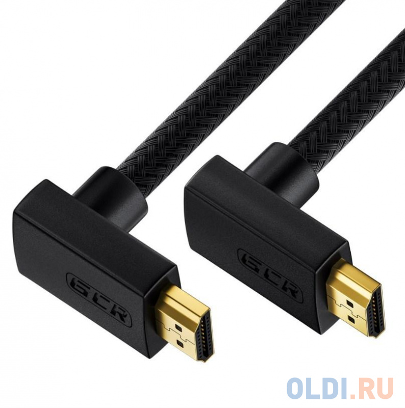 GCR Кабель 1.0m HDMI 2.0, M верхний угол/M верхний угол, черный нейлон, HDR 4:2:2, Ultra HD, 4K 60 fps 60Hz/5K*30Hz, 3D, AUDIO, 18.0 Гбит/с, 28/28 AWG, GCR-53271 - фото 1