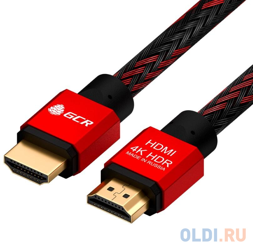 GCR Кабель 1.5m HDMI 2.0, BICOLOR нейлон, AL корпус красный, HDR 4:2:2, Ultra HD, 4K 60 fps 60Hz/5K*30Hz, 3D, AUDIO, 18.0 Гбит/с, 28AWG. GCR-52162