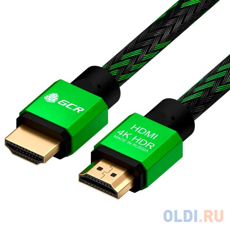GCR Кабель 1.5m HDMI 2.0, BICOLOR нейлон, AL корпус зеленый, HDR 4:2:2, Ultra HD, 4K 60 fps 60Hz/5K*30Hz, 3D, AUDIO, 18.0 Гбит/с, 28AWG. GCR-52161 кабель 0 5m hdmi 2 0 bicolor черно красный нейлон ultra hd 4k 60 fps 60hz 5k 30hz 3d audio 18 0 гбит с 28awg