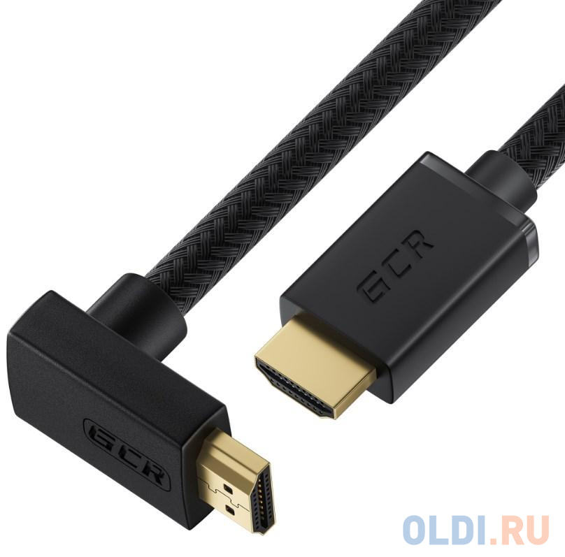 GCR Кабель 2.0m HDMI 2.0, M/M верхний угол, черный нейлон, HDR 4:2:2, Ultra HD, 4K 60 fps 60Hz/5K*30Hz, 3D, AUDIO, 18.0 Гбит/с, 28/28 AWG, GCR-53293 - фото 1