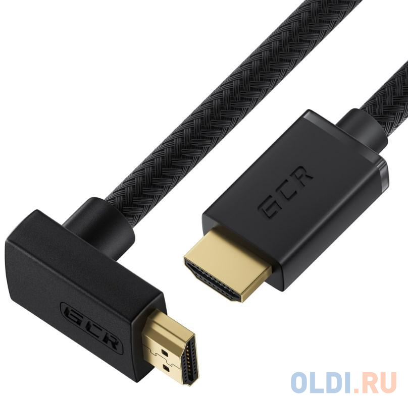 GCR Кабель 2.0m HDMI 2.0, M/M верхний угол, черный нейлон, HDR 4:2:2, Ultra HD, 4K 60 fps 60Hz/5K*30Hz, 3D, AUDIO, 18.0 Гбит/с, 28/28 AWG, GCR-53293