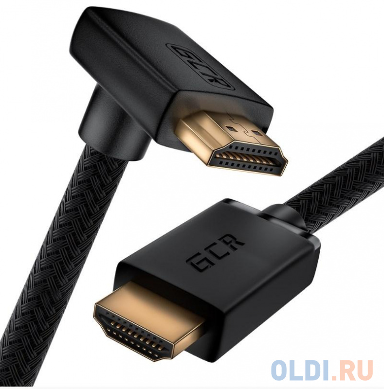 GCR Кабель 2.0m HDMI 2.0, M/M верхний угол, черный нейлон, HDR 4:2:2, Ultra HD, 4K 60 fps 60Hz/5K*30Hz, 3D, AUDIO, 18.0 Гбит/с, 28/28 AWG, GCR-53293 - фото 2