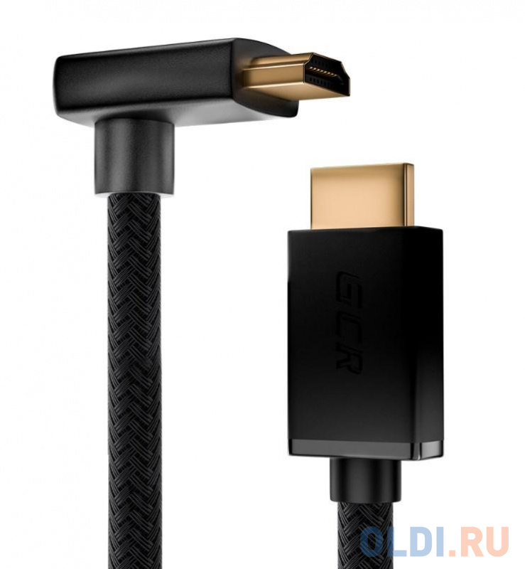 GCR Кабель 2.0m HDMI 2.0, M/M верхний угол, черный нейлон, HDR 4:2:2, Ultra HD, 4K 60 fps 60Hz/5K*30Hz, 3D, AUDIO, 18.0 Гбит/с, 28/28 AWG, GCR-53293 - фото 3