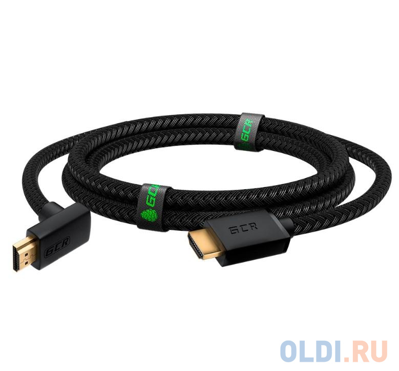 GCR Кабель 2.0m HDMI 2.0, M/M верхний угол, черный нейлон, HDR 4:2:2, Ultra HD, 4K 60 fps 60Hz/5K*30Hz, 3D, AUDIO, 18.0 Гбит/с, 28/28 AWG, GCR-53293 - фото 4