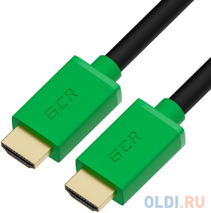 Greenconnect Кабель 0.5m HDMI версия 2.0, HDR 4:2:2, Ultra HD, 4K 60 fps 60Hz/5K*30Hz, 3D, AUDIO, 18.0 Гбит/с, 28/28 AWG, OD7.3mm, тройной экран, черный, зеленые коннекторы, GCR-HM421-0.5m, цвет зеленый - фото 1