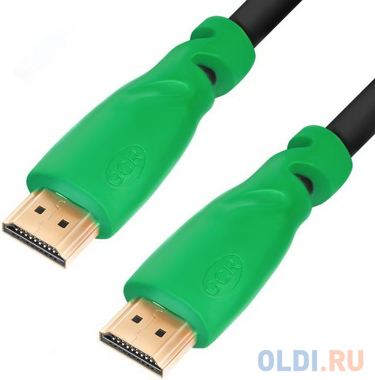 Greenconnect Кабель 1.0m, HDMI версия 2.0 HDR 4:2:2, Ultra HD, 4K 60 fps 60Hz/5K*30Hz, 3D, AUDIO, 18.0 Гбит/с, 28/28 AWG, OD7.3mm, тройной экран, черный, зеленые коннекторы, GCR-HM321-1.0m, цвет зеленый - фото 1