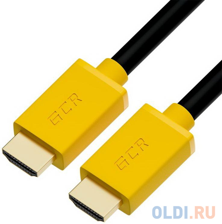 Greenconnect Кабель 0.3m HDMI версия 2.0, HDR 4:2:2, Ultra HD, 4K 60 fps 60Hz/5K*30Hz, 3D, AUDIO, 18.0 Гбит/с, 28/28 AWG, OD7.3mm, тройной экран, черный, желтые коннекторы, GCR-HM441-0.3m, цвет жёлтый - фото 1