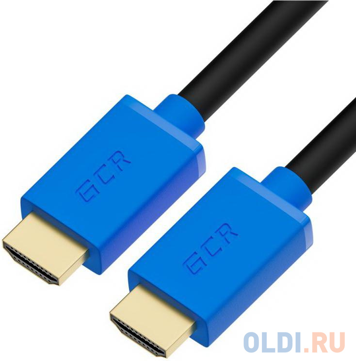 Greenconnect Кабель 0.3m HDMI версия 2.0, HDR 4:2:2, Ultra HD, 4K 60 fps 60Hz/5K*30Hz, 3D, AUDIO, 18.0 Гбит/с, 28/28 AWG, OD7.3mm, тройной экран, черный, синие коннекторы, GCR-HM431-0.3m, цвет синий - фото 1