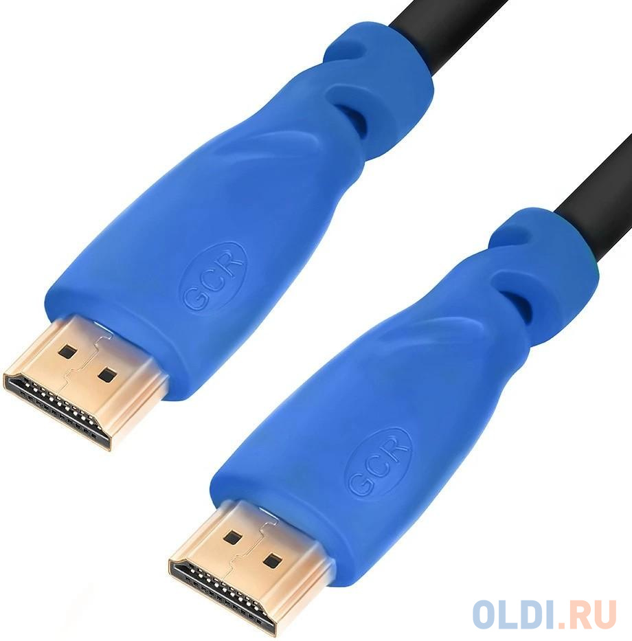 Greenconnect Кабель 0.3m HDMI версия 2.0, HDR 4:2:2, Ultra HD, 4K 60 fps 60Hz/5K*30Hz, 3D, AUDIO, 18.0 Гбит/с, 28/28 AWG, OD7.3mm, тройной экран, черный, синие коннекторы, GCR-HM331-0.3m, цвет синий - фото 1