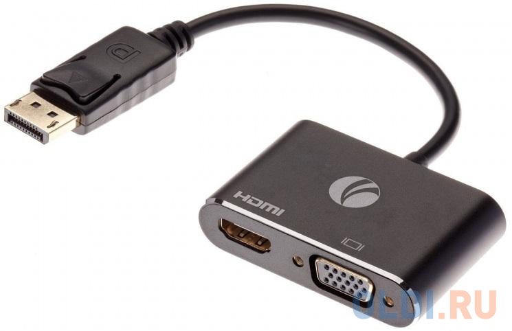 Кабель-переходник DisplayPort(M) ---> HDMI(F)+VGA(F)4K@30Hz VCOM Allum shell<CG640M-0.15> кабель hdmi hdmi угловой коннектор 90град 3м 2 0v vcom cg523 3m
