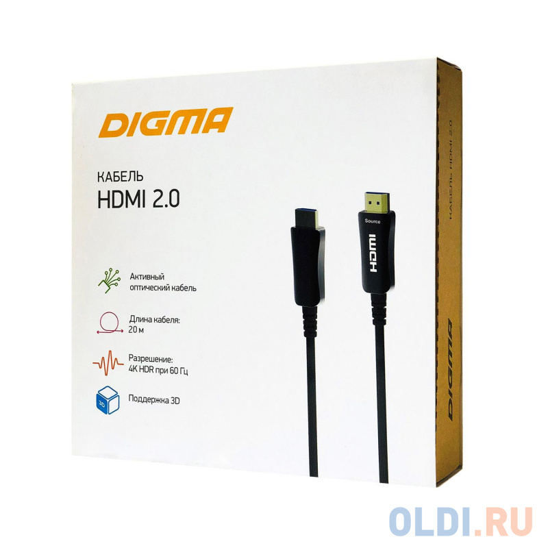 Кабель аудио-видео Digma HDMI 2.0 AOC HDMI (m)/HDMI (m) 20м. Позолоченные контакты черный (BHP AOC 2.0-20) фото