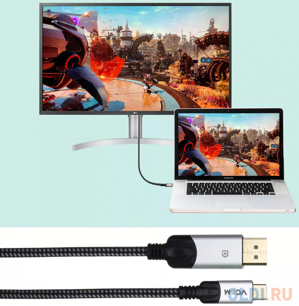 Кабель-адаптер USB 3.1 Type-Cm --&gt; DP(m) 8K@60Hz, 1.8m , Alumi Shell,VCOM &lt;CU422MCV-1.8M&gt; Вид№2