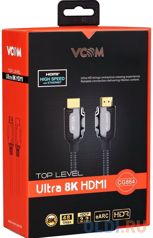 Кабель HDMI 2.1м VCOM Telecom CG864-3M круглый черный/серый Вид№3