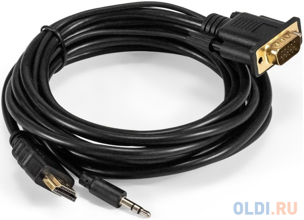 Кабель-переходник HDMI-VGA ExeGate EX-HDMIM-VGAM-3.5JackS-3.0 (19M/15M+3.5mm Jack M, 3м) Преобразователь цифрового HDMI сигнала в VGA видео и стерео-а