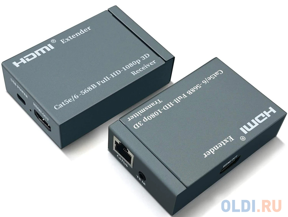 ORIENT VE045IR, HDMI extender (Tx+Rx), активный удлинитель до 60 м по витой паре Cat5e/6, HDMI 1.4а, 1080p@60Hz/3D, HDCP, доп. вых. HDMI, передача ИК Вид№2