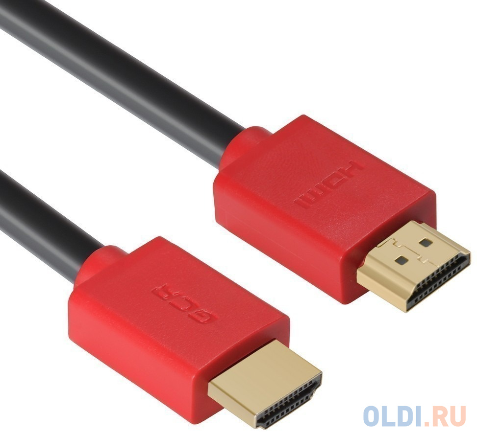 GCR Кабель 3.0m HDMI версия 1.4, черный, красные коннекторы, OD7.3mm, 30/30 AWG, позолоченные контакты, Ethernet 10.2 Гбит/с, 3D, 4K GCR-HM450-3.0m, э