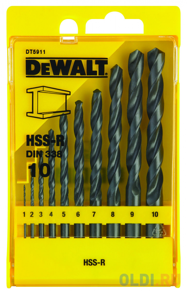 Набор сверл DeWALT DT5911-QZ  по металлу HSS-R (10шт.) в пластиковой кассете - фото 1