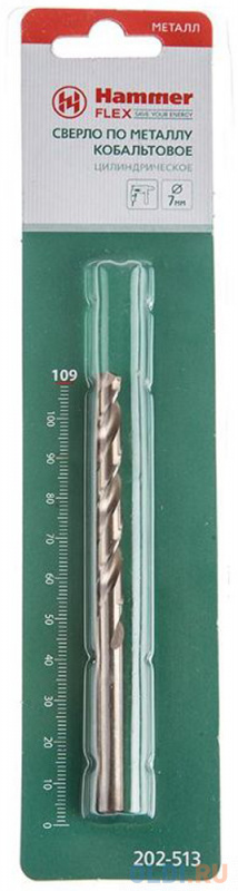 

Сверло HAMMER Flex 202-513 DR CO 7,00мм*109мм кобальт M35, DIN338, HRC65-70