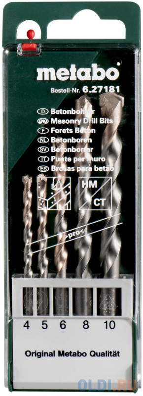 

Набор сверл METABO 627181000 НМ pro 5шт. (4-10мм) бетон. пласт.кор