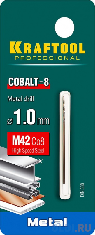 

KRAFTOOL Cobalt, 1.0 х 40 мм, сталь М42, HSS-Co(8%), сверло по металлу (29656-1)