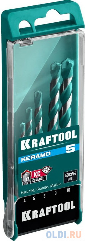 KRAFTOOL KERAMO 5 шт: 4-5-6-8-10 мм набор сверл по керамограниту с твердосплавной пластиной 29175-H5 - фото 3