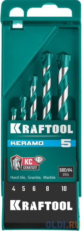 KRAFTOOL KERAMO 5 шт: 4-5-6-8-10 мм набор сверл по керамограниту с твердосплавной пластиной 29175-H5 - фото 9